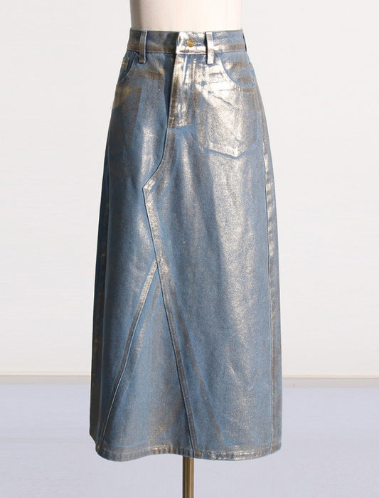 Bronzing high waist denim skirt