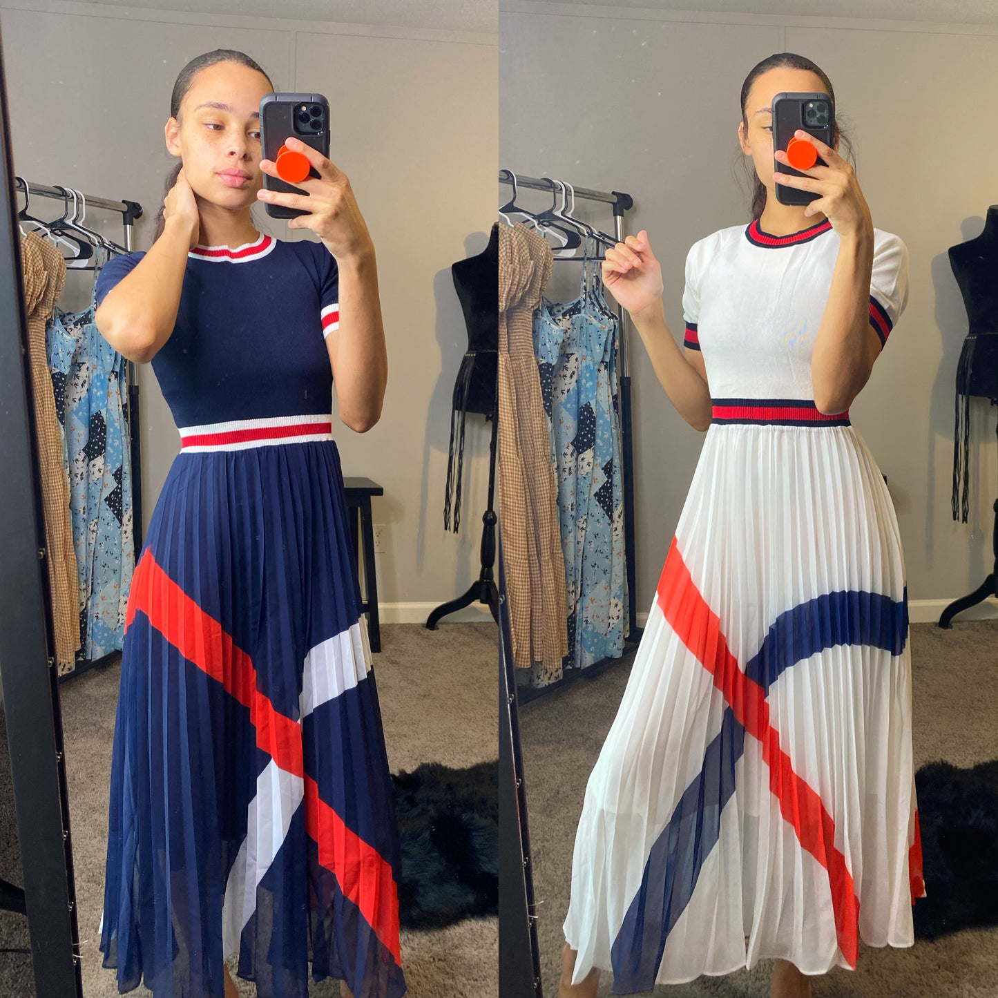 Short sleeve stripe maxi dress