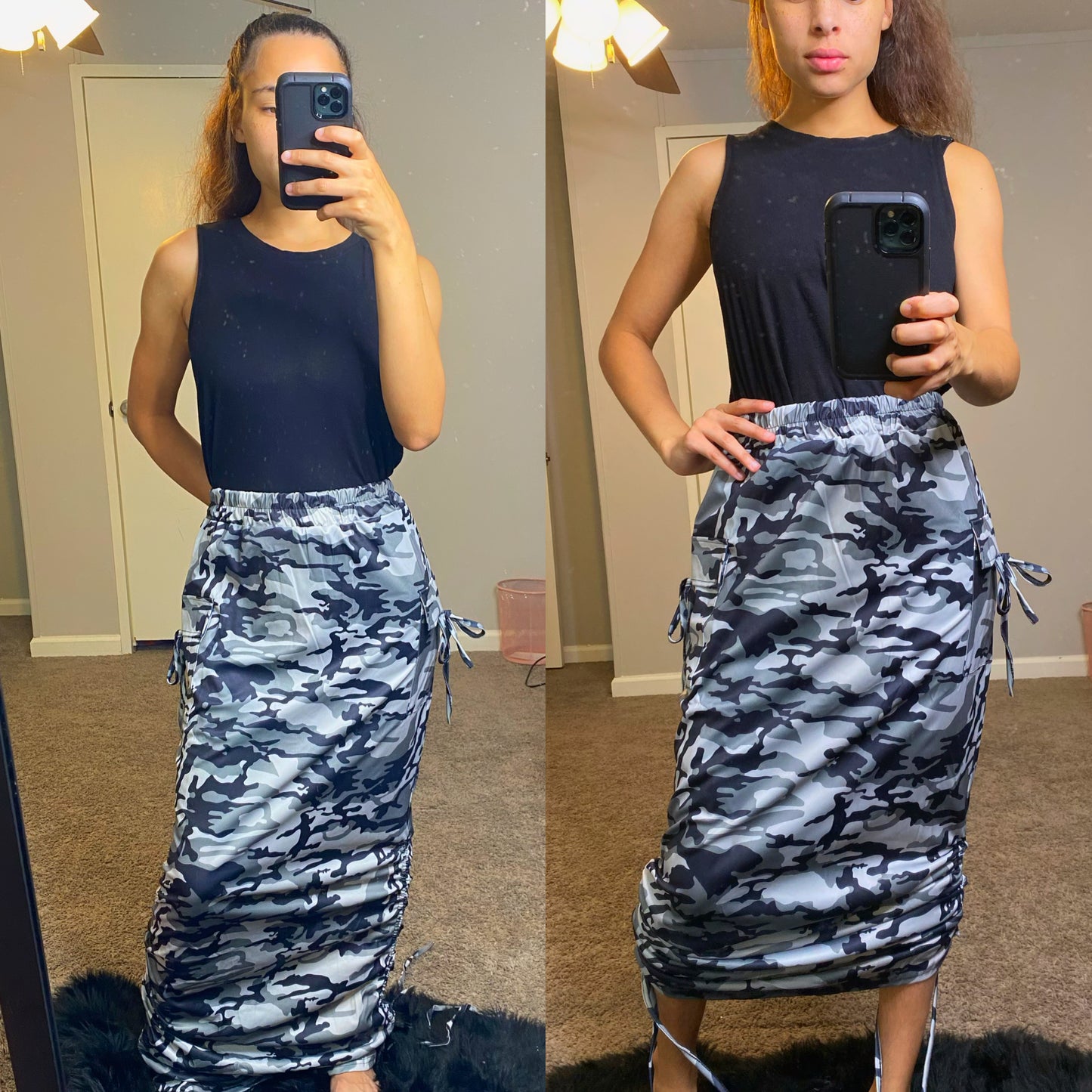 Camouflage print elastic waist skirt