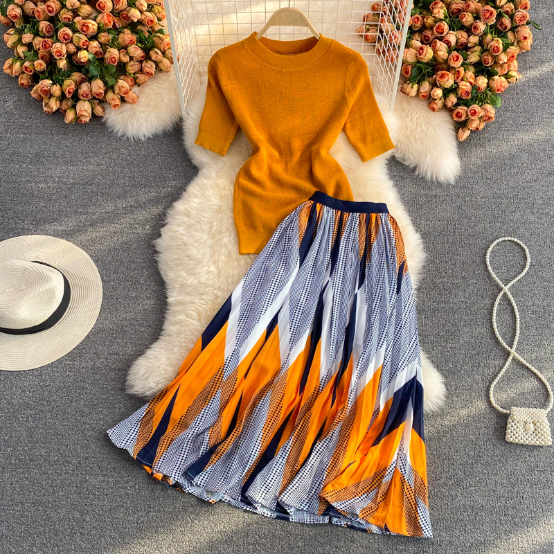 Orange pleated skirt with fashion top NAVAfashion
