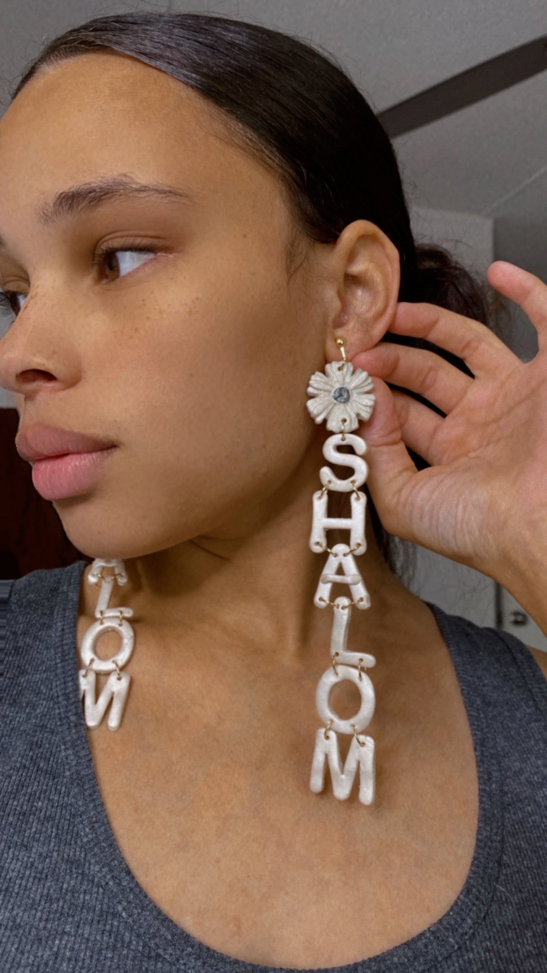 Floral 🌸 Shalom handmade carved earrings