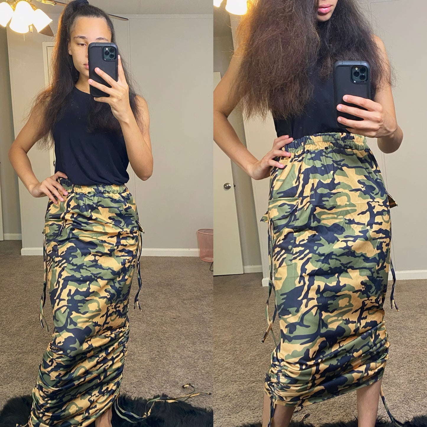 Camouflage print elastic waist skirt